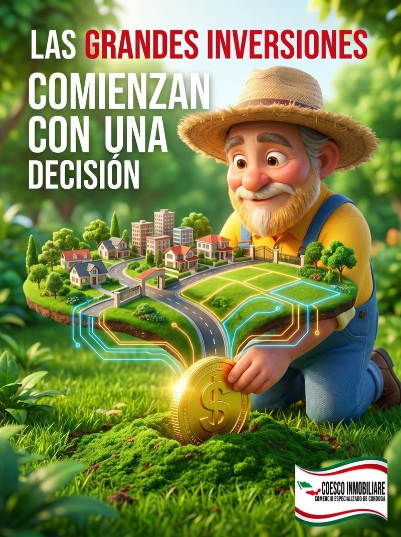 Don Terrenito planta una moneda frente a una maqueta de lotes y casas: «Las grandes inversiones comienzan con una decisión.»