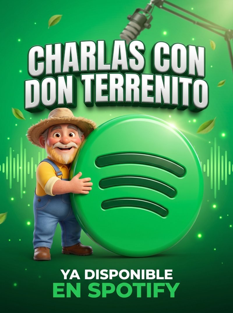 Don Terrenito abraza el logotipo de Spotify: «Charlas con Don Terrenito. Ya disponible en Spotify.»